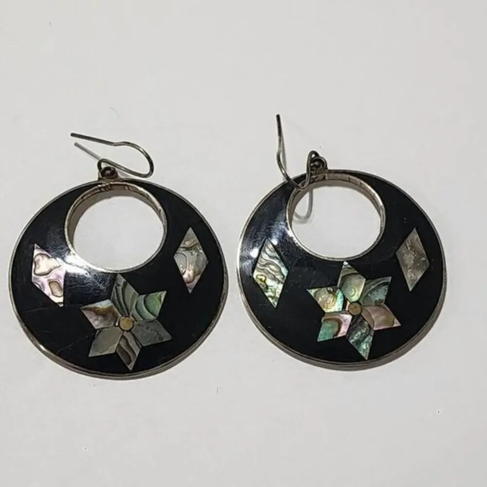 Vintage 925 sterling silver Mexican closionne French‎ wire earrings